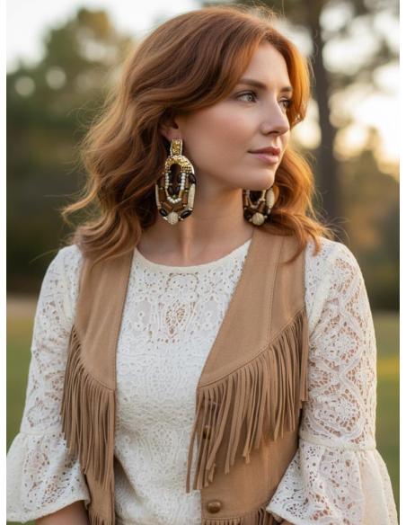 PENDIENTES LARGOS MARRONES ESTILO TRIBAL | MUJER MODA TRIBAL