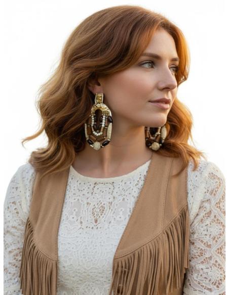 PENDIENTES LARGOS MARRONES ESTILO TRIBAL | MUJER MODA TRIBAL