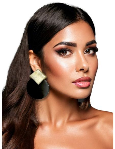 PENDIENTES MUJER GRANDES NEGROS Y ASTA | JOYAS AFRICA CUERNO BUFALO