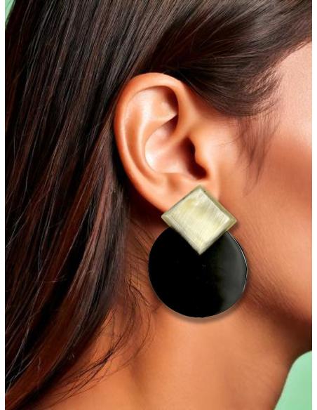 PENDIENTES MUJER GRANDES NEGROS Y ASTA | JOYAS AFRICA CUERNO BUFALO