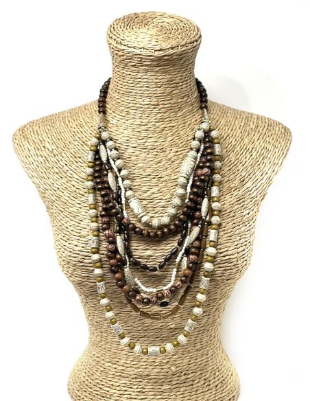 COLLARES LARGOS MARRONES Y DORADOS ESTILO AFRICANO | MODA MUJER
