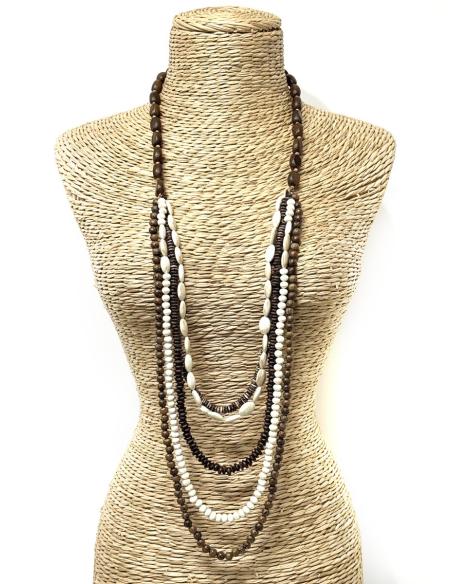 COLLARES MUJER LARGOS DE MADERA MARRONES Y BEIGE | MODA ETNICA