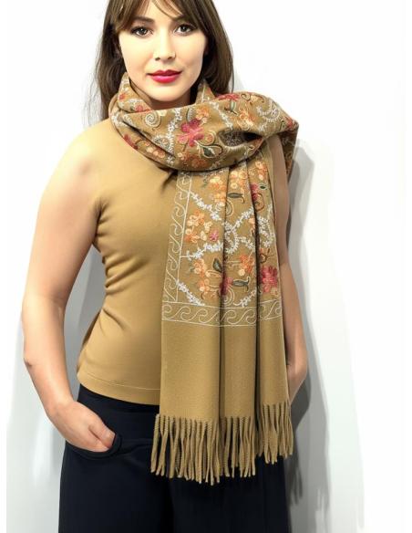 CHALES DE INVIERNO MARRONES OCRE CON BORDADOS | BUFANDAS PASHMINA
