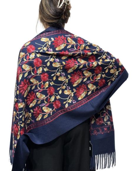 CHALES DE INVIERNO AZULES MARINO Y BELLO BORDADO | BUFANDAS PASHMINA