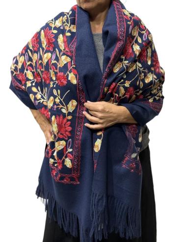 CHALES DE INVIERNO AZULES MARINO Y BELLO BORDADO | BUFANDAS PASHMINA