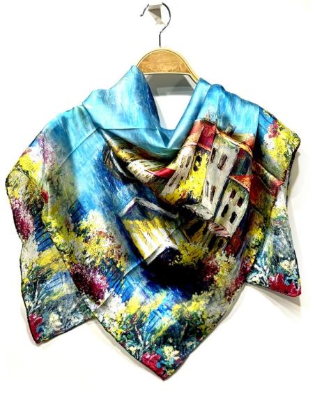 PAÑUELOS SEDA MULTICOLOR PUEBLO COSTERO ITALIANO | MODA MUER