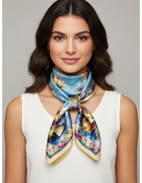 PAÑUELOS SEDA MULTICOLOR PUEBLO COSTERO ITALIANO | MODA MUER