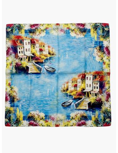 PAÑUELOS SEDA MULTICOLOR PUEBLO COSTERO ITALIANO | MODA MUER