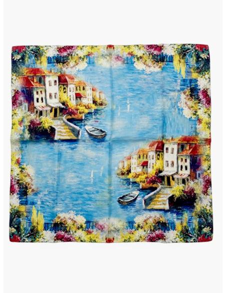 PAÑUELOS SEDA MULTICOLOR PUEBLO COSTERO ITALIANO | MODA MUER