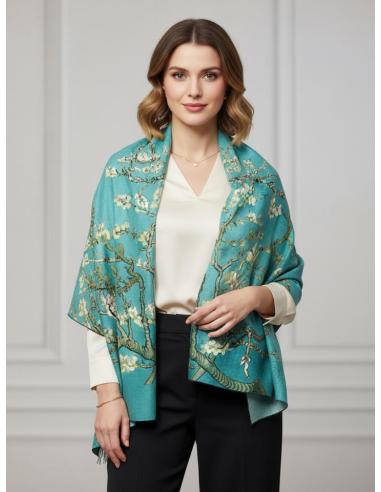 PAÑUELOS CALIDOS VERDES DE MUJER CON ALMENDROS | MODA INVIERNO