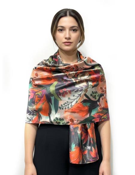 PAÑUELOS ROSAS ROJOS Y VERDES ESTAMPADO SEDOSO | FULARES MUJER
