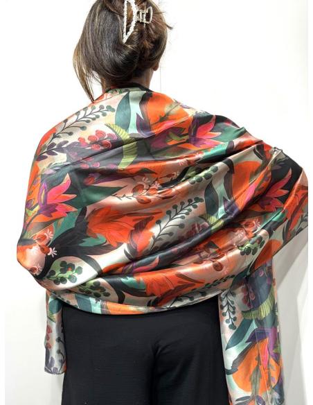 PAÑUELOS ROSAS ROJOS Y VERDES ESTAMPADO SEDOSO | FULARES MUJER