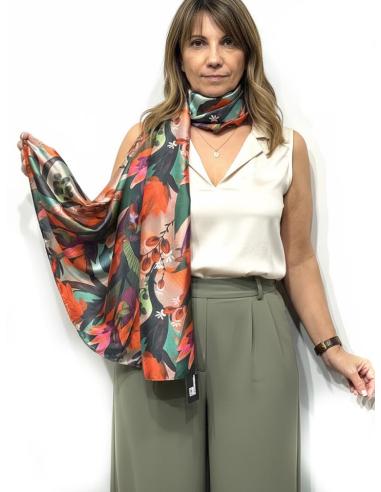 PAÑUELOS ROSAS ROJOS Y VERDES ESTAMPADO SEDOSO | FULARES MUJER