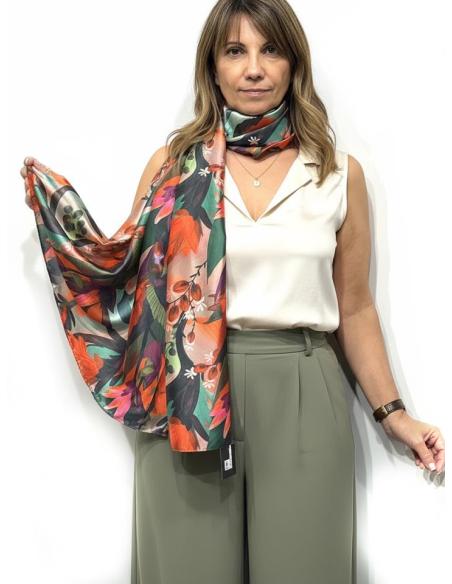 PAÑUELOS ROSAS ROJOS Y VERDES ESTAMPADO SEDOSO | FULARES MUJER