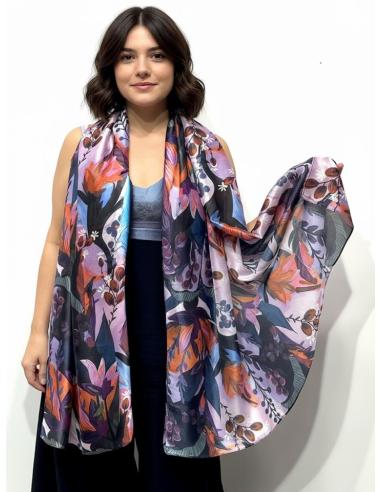PAÑUELOS MORADOS LILAS Y AZULES ESTAMPADO SEDOSO | FULARES MUJER