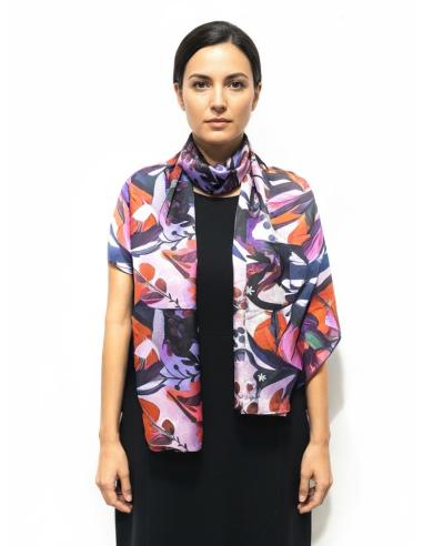 PAÑUELOS MORADOS LILAS Y AZULES ESTAMPADO SEDOSO | FULARES MUJER