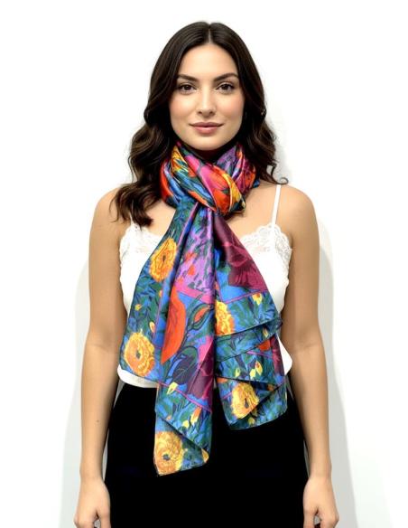 PAÑUELO DE FLORES GRANDES MORADO AZUL ROJO Y VERDE | FULAR MUJER