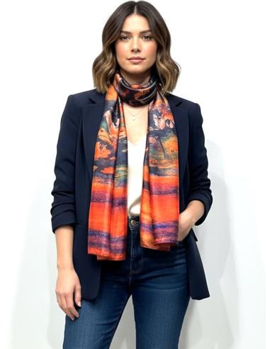 PAÑUELO DE FLORES GRANDES MORADO AZUL ROJO Y VERDE | FULAR MUJER
