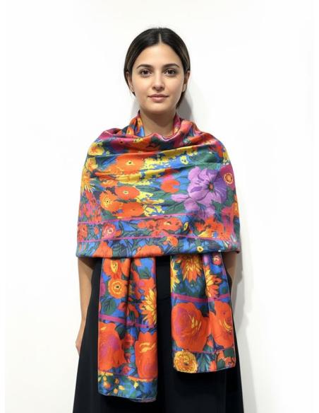 PAÑUELO DE FLORES GRANDES MORADO AZUL ROJO Y VERDE | FULAR MUJER