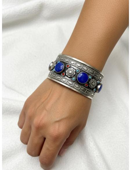 BRAZALETES PLATA INDIA Y PIEDRA AZUL LAPISLAZULI | PULSERAS MUJER
