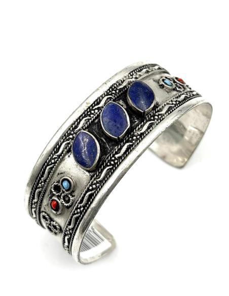 PULSERAS PLATA INDIA Y PIEDRA AZUL ESTILO BOHO | BRAZALETES MUJER