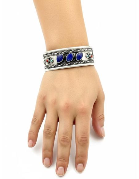 PULSERAS PLATA INDIA Y PIEDRA AZUL ESTILO BOHO | BRAZALETES MUJER