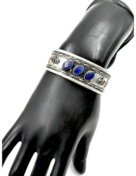 PULSERAS PLATA INDIA Y PIEDRA AZUL ESTILO BOHO | BRAZALETES MUJER