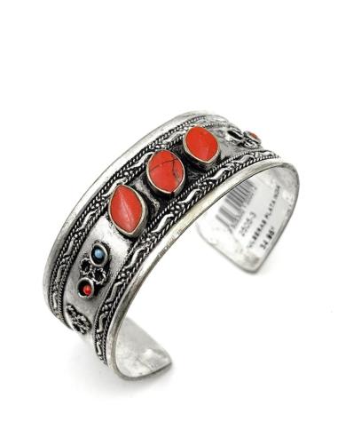 PULSERAS PLATA INDIA Y PIEDRA ROJA ESTILO BOHO | BRAZALETES MUJER