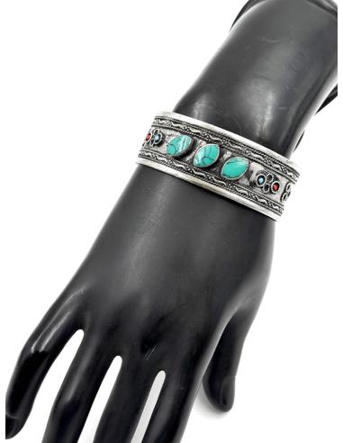 PULSERAS PLATA INDIA Y PIEDRA TURQUESA ESTILO BOHO | BRAZALETES MUJER
