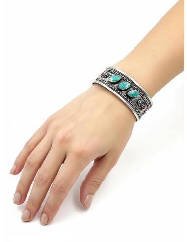 PULSERAS PLATA INDIA Y PIEDRA TURQUESA ESTILO BOHO | BRAZALETES MUJER