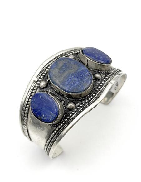 BRAZALETES PLATA INDIA Y PIEDRA AZUL LAPISLAZULI | PULSERAS MUJER