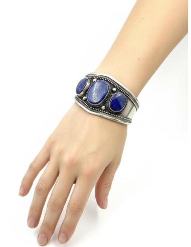 BRAZALETES PLATA INDIA Y PIEDRA AZUL LAPISLAZULI | PULSERAS MUJER