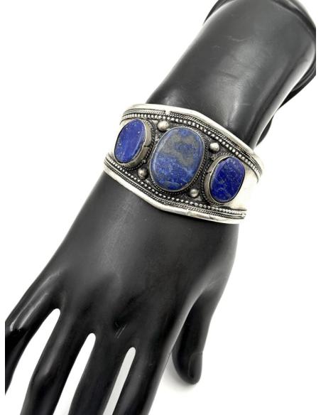 BRAZALETES PLATA INDIA Y PIEDRA AZUL LAPISLAZULI | PULSERAS MUJER
