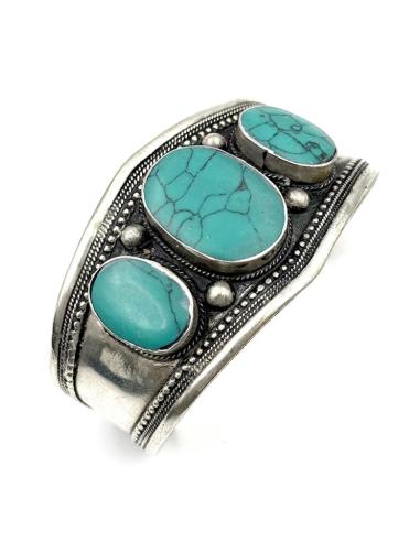 BRAZALETES PLATA INDIA Y PIEDRA VERDE TURQUESA | PULSERAS MUJER