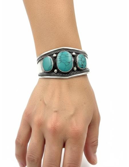 BRAZALETES PLATA INDIA Y PIEDRA VERDE TURQUESA | PULSERAS MUJER