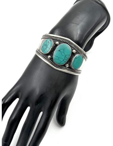 BRAZALETES PLATA INDIA Y PIEDRA VERDE TURQUESA | PULSERAS MUJER