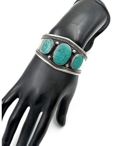 BRAZALETES PLATA INDIA Y PIEDRA VERDE TURQUESA | PULSERAS MUJER