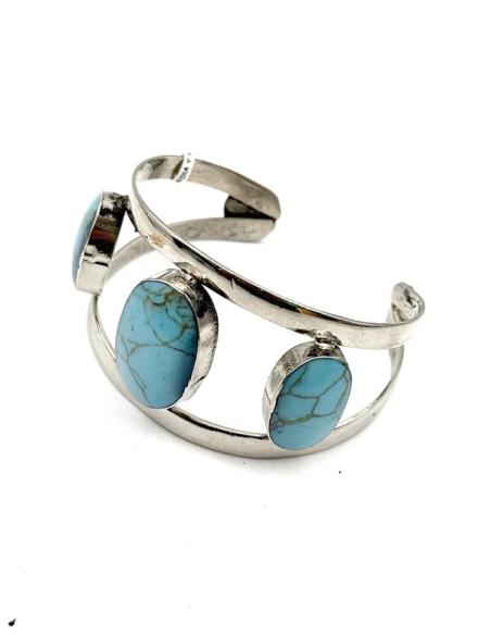 BRAZALETES ANCHOS PLATA INDIA Y PIEDRAS AZULES | PULSERAS MUJER