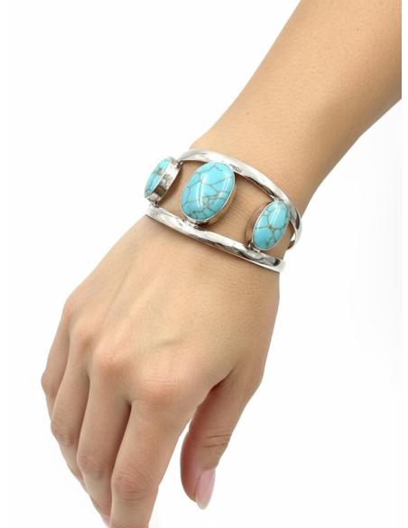 BRAZALETES ANCHOS PLATA INDIA Y PIEDRAS AZULES | PULSERAS MUJER