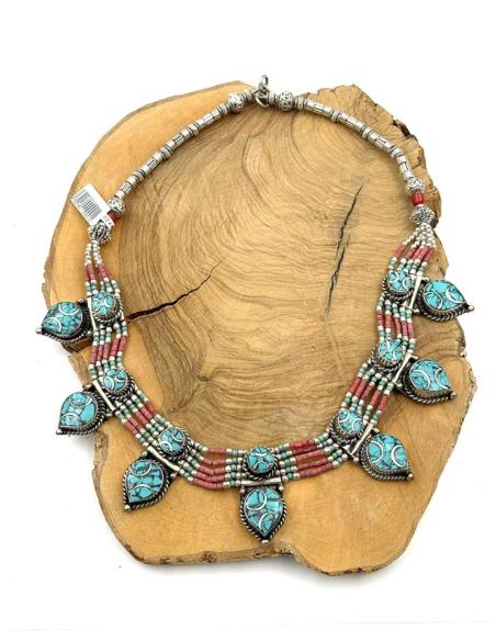 COLLAR PLATA TURQUESA Y CORAL JOYAS NEPAL | ARTESANIA TIBET MUJER
