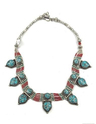 COLLAR PLATA TURQUESA Y CORAL JOYAS NEPAL | ARTESANIA TIBET MUJER
