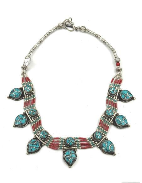 COLLAR PLATA TURQUESA Y CORAL JOYAS NEPAL | ARTESANIA TIBET MUJER