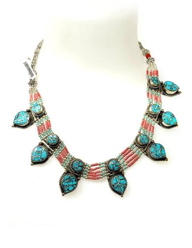 COLLAR PLATA TURQUESA Y CORAL JOYAS NEPAL | ARTESANIA TIBET MUJER
