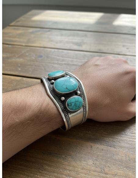 BRAZALETES PLATA INDIA Y PIEDRA VERDE TURQUESA | PULSERAS MUJER