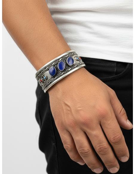 PULSERAS PLATA INDIA Y PIEDRA AZUL ESTILO BOHO | BRAZALETES MUJER