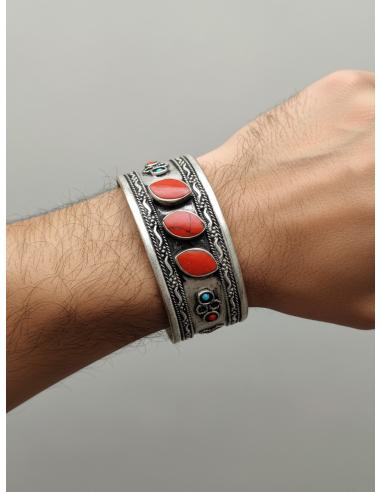 PULSERAS PLATA INDIA Y PIEDRA ROJA...