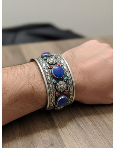 BRAZALETES PLATA INDIA Y PIEDRA AZUL...