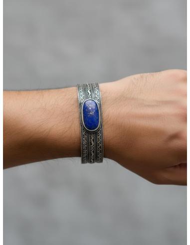 PULSERAS PLATA INDIA Y PIEDRA AZUL LAPISLAZULI | JOYAS HOMBRE