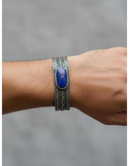 PULSERAS PLATA INDIA Y PIEDRA AZUL LAPISLAZULI | JOYAS HOMBRE