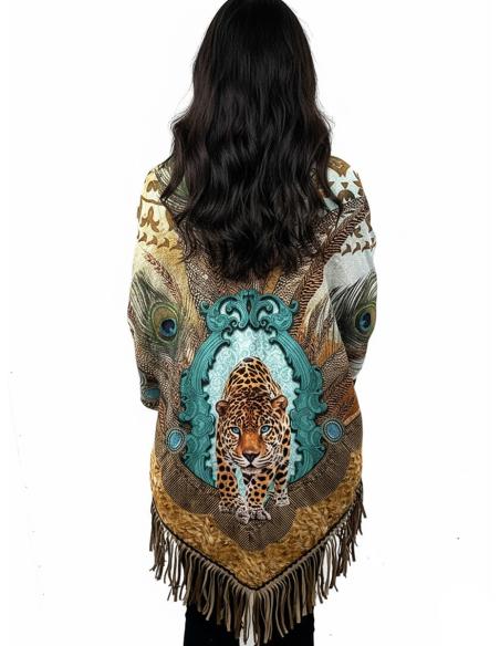 CHALES INVIERNO MARRONES CON LEOPARDO Y FLECOS | ANIMAL PRINT